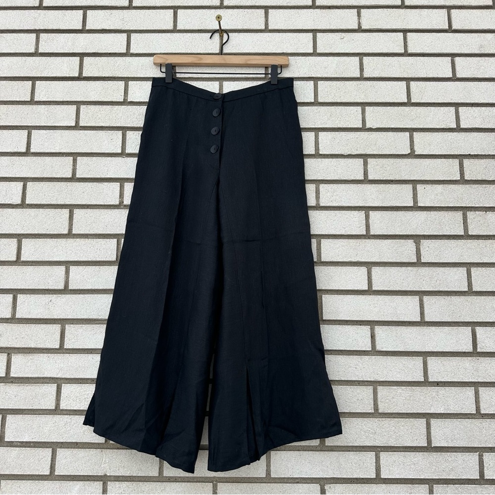 LINDA LUNDSTROM 100% Linen Wide Leg Crop Pants Black 6 Lagenlook Coastal